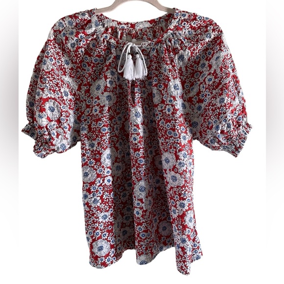 Sundays Short Puffed Sleeve Red Floral top Size 1 - Picture 1 of 7